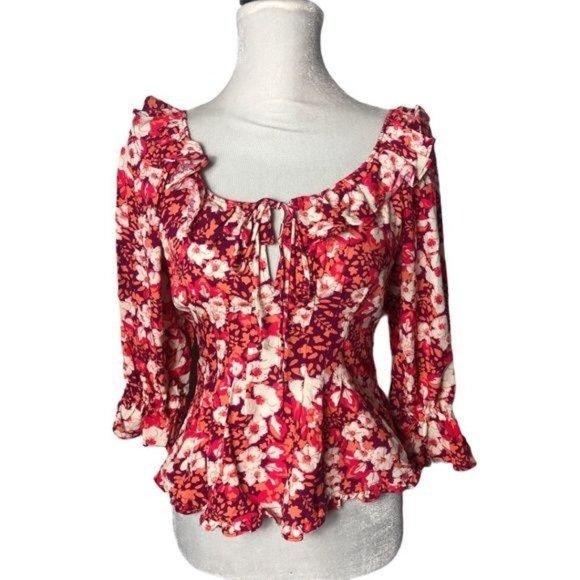 Free People Tops - Free People Sweet Memories Blouse Pink Floral Small Womens Viscose Fruit Punch